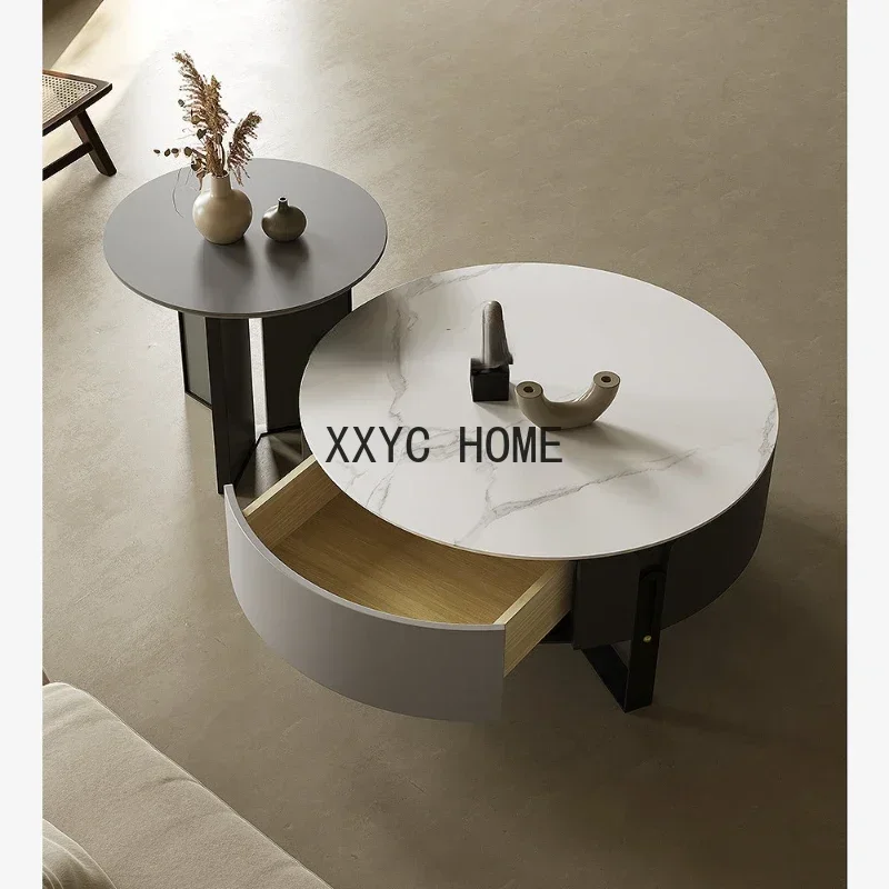 Light Luxury Minimalist Stone Plate Sofa and Tea Table Combination Silent Wind round Table Living Room Home