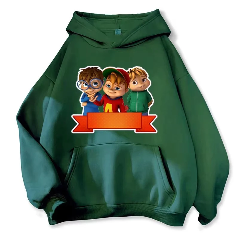 2026 Neuer Kinder-Kapuzenpullover mit Cartoon-Motiv, weich und bequem, Alvin und die Chipmunks, grün, rot, marineblau, langärmelige Kapuzenpullover, Sweatshirts – Detail 9