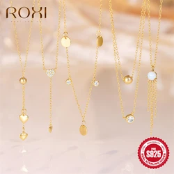ROXI 925 Sterling Silver Personality Simple Double Heart Round Zircon Pendant Necklace For Women Clavicle Chain Wedding Jewelry