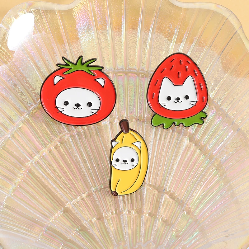 Fruit Cats Enamel Pins Pawprint Mermaid Cowboy Nuggets Hamburger Taichi Brooches Lapel Badges Animal Jewelry Gift for Friends