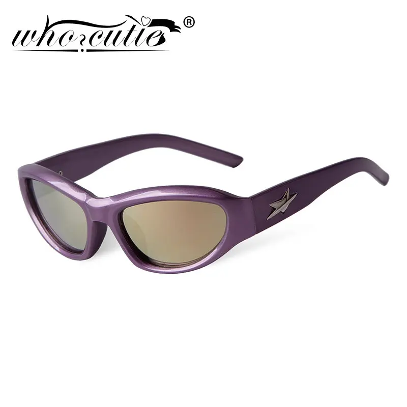 Steampunk Cat Eye Purple Mirror Sunglasses Women Brand Rectangle y2k Trendy Sport Cycling Shades Eyewear Star Rivets Sun Glasses