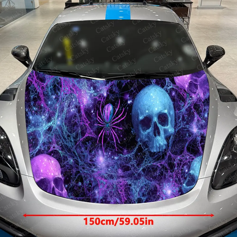 Starry Skull Spider Fantasy Dark PVC Car Hood Wraps, Self-Adhesive Waterproof Car Bonnet Decal Sticker, Car Decoration Protectio