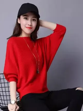 

Loose Batwing Sve Knitted Sweater ort Long Sve Base irt Top Winter Women's Faion Spring Autumn New Sle Korean V...