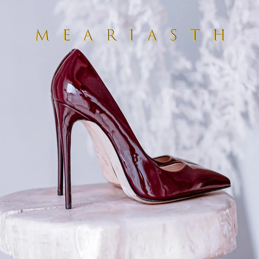 

Женские туфли на каблуке, тренд 2025 года, роскошные кожаные туфли-лодочки, элегантные женские туфли на высоком каблуке с красной подошвой и острым носком на шпильке, женская обувь 12 см