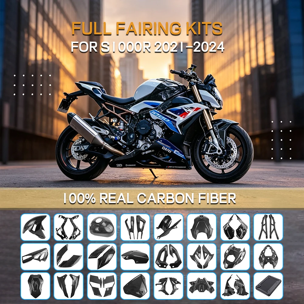 Kit Carene Complete per BMW M1000R S1000R 2021-2024, Parti Moto, Copertura Telaio in Fibra di Carbonio Secca, Alette Fisse, Pannello Laterale Serbatoio Carburante