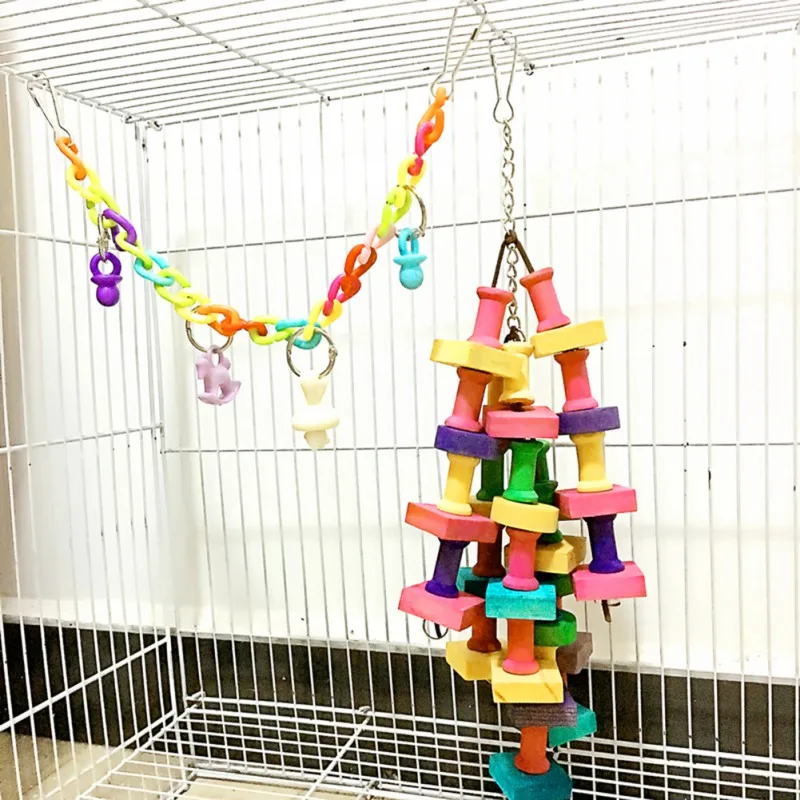 Building Blocks Toys Pet Rainbow Bite String Toys Chewing Toy for Small Medium and Large Parrots