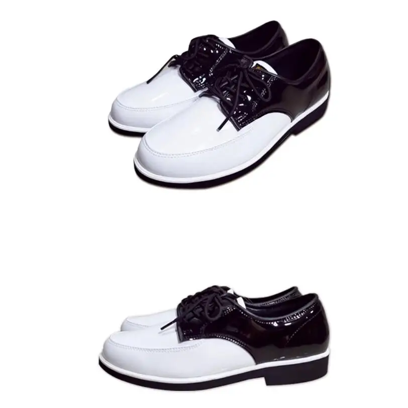 Woman Men Ladies Modern Jazz Sneakers Classic Black and White Full Brightness Surface Popping Shoes Hip Hop Dance Leather Shoe