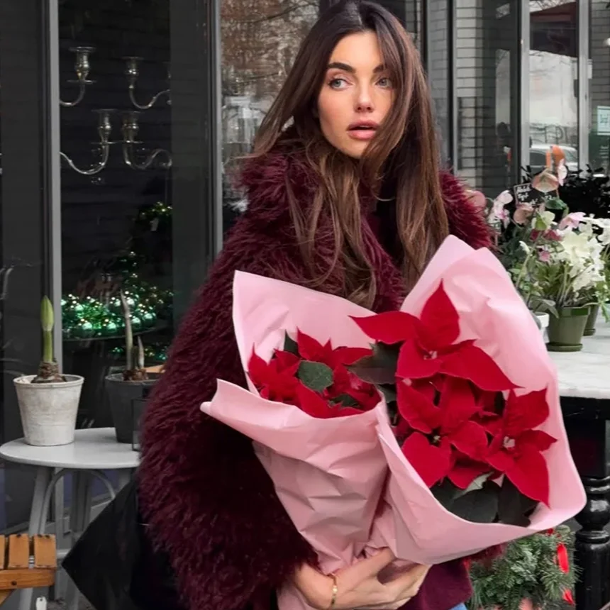 KONDALA Elegancka damska kurtka z futra, sztuczne futro, bordowa, luźna kurtka-płaszcz, nowa kolekcja 2025, moda jesień-zima, romantyczny płaszcz z futra w stylu high street.