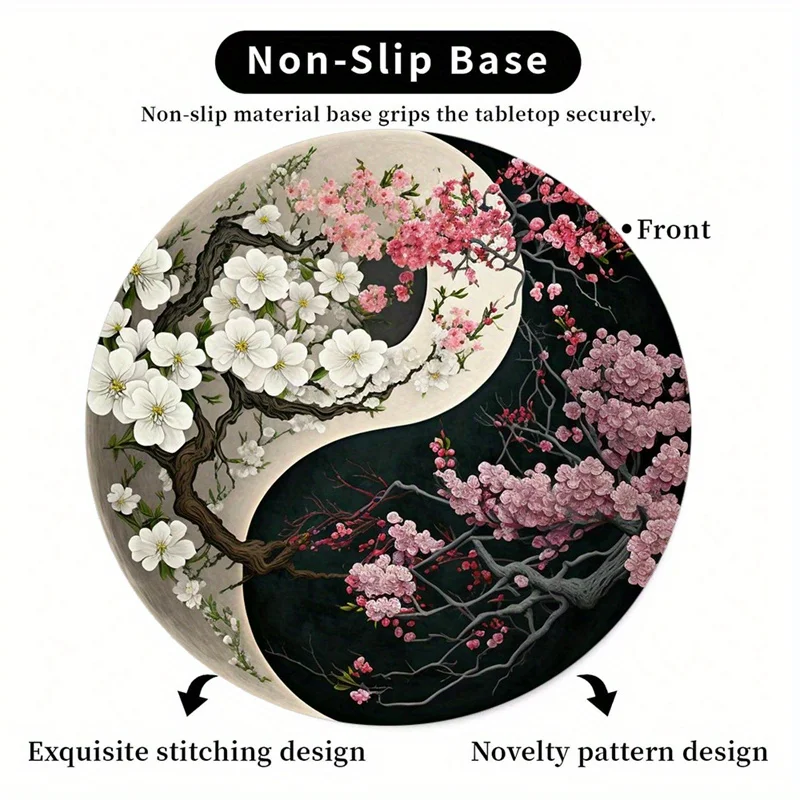 لوحة ماوس مستديرة من ساكورا اليابانية، حصيرة مكتب تاي تشي صغيرة غير قابلة للانزلاق من المطاط للمكتب والمنزل لمكتب الكمبيوتر المحمول