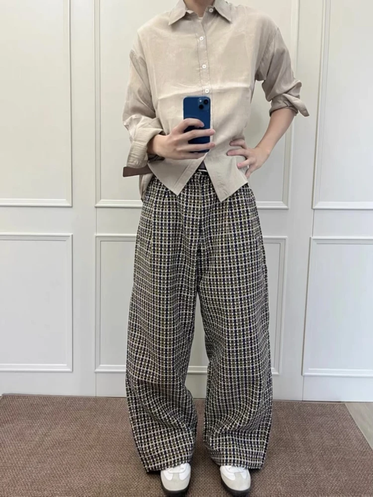 

Autonus Old Money Sle Wide Leg Wool Blend Plaid Trousers Tee Pleats Color Blo Leather Lazy Tee Pleat West Pants