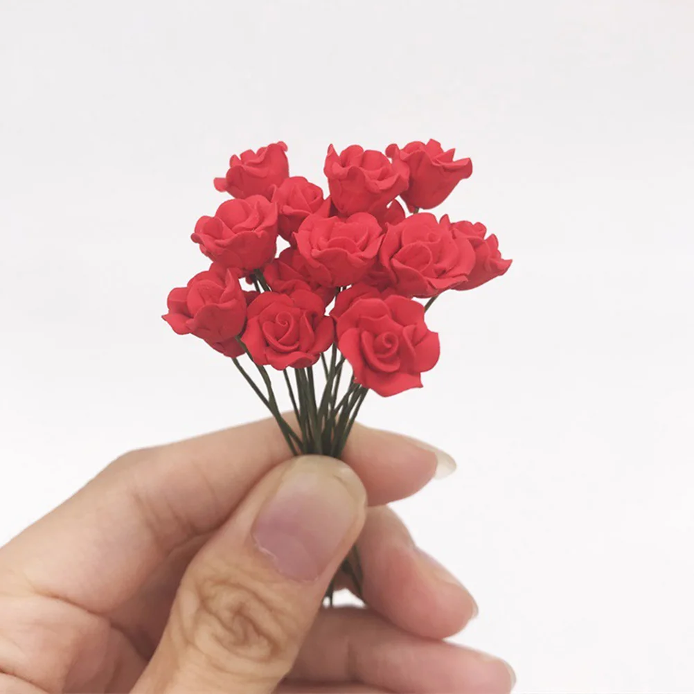 

5 Pcs Dollhouse Bouquet Decoration Roses Mini Model Flower Desk Flowers Toy Table Red