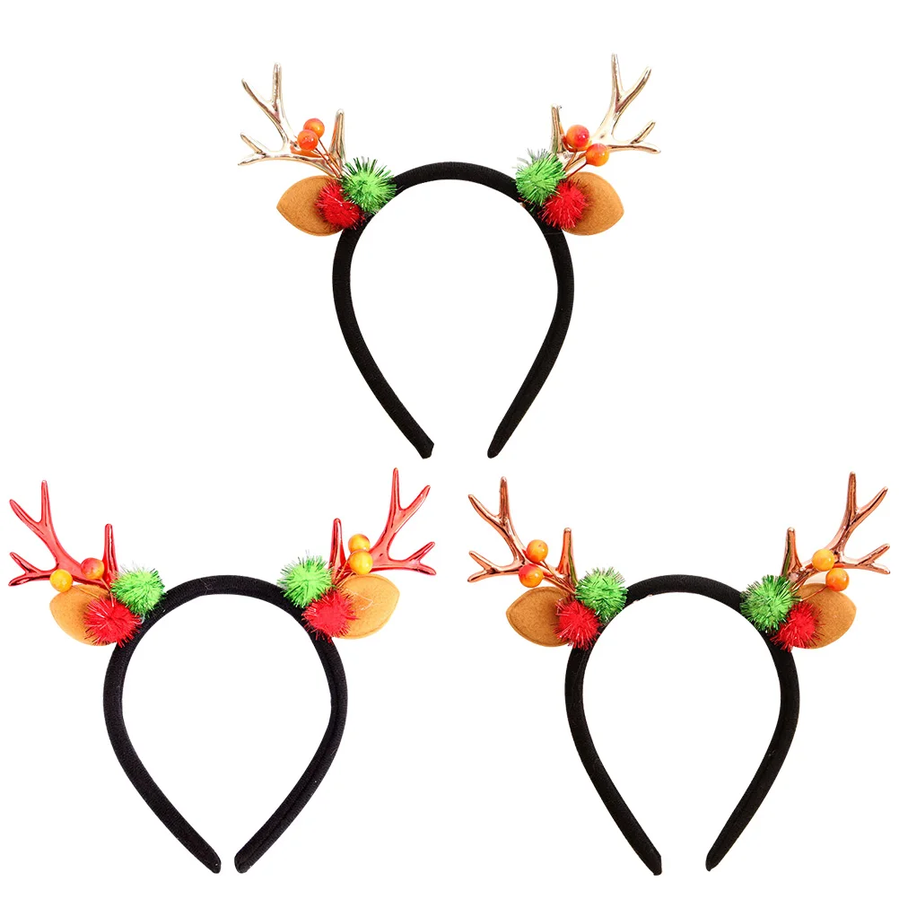 

3 Pcs Lovely Hair Antler Headb Hoop Red Gold Copper Deer Antlers Lovely Hair Hoop Party Hat Christmas Accessories