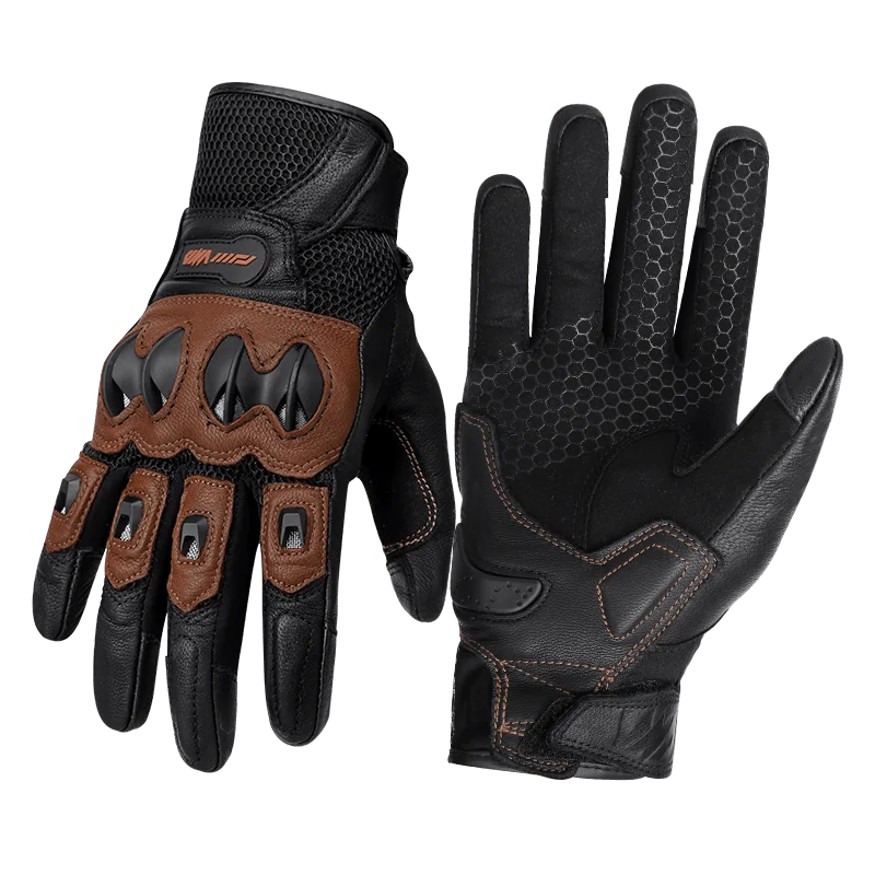 VND C-15 Breathable Soft Leather Motorcycle Full Finger Gloves Rider Retro Riding Guantes Moto Spring Summer Motorcyclist Gloves