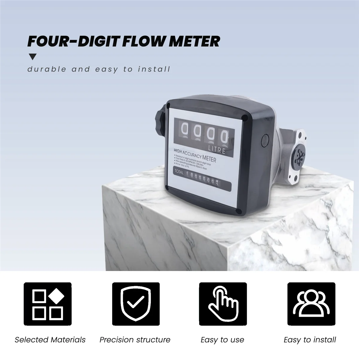 Mechanical Fuel Gauge 4-Digit Fuel Flow Mechanical Fuel Flow Meter 25Mm (1 inch Internal Thread) 5-30 GPM/20-120L/Min