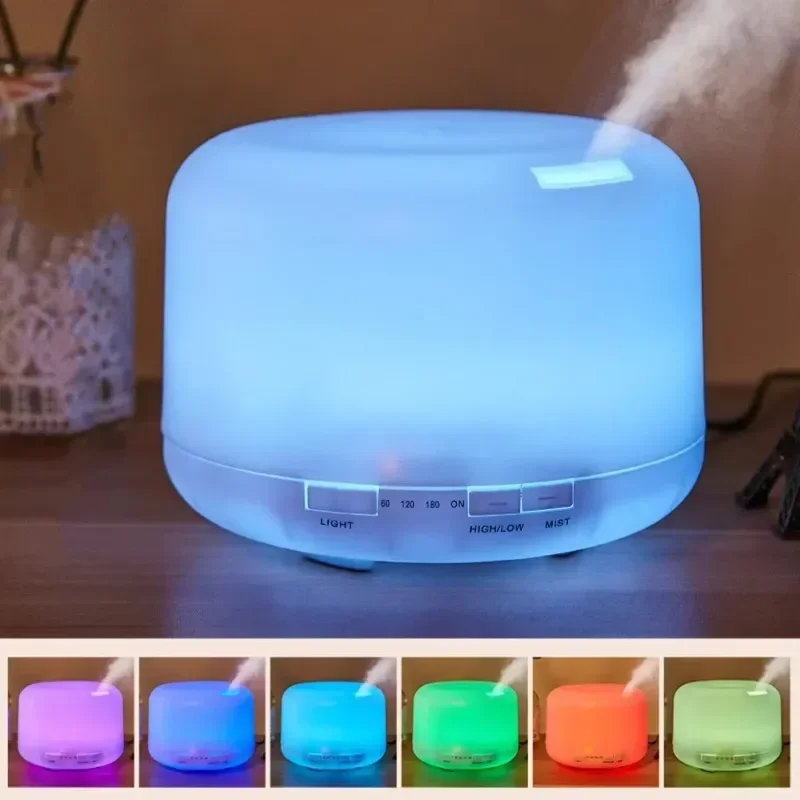 500ML Mini Humidifier For Home, USB Wood Grain Aroma Diffuser, Air Humidifier with Colorful Night Lights, Essential Oil Diffuser