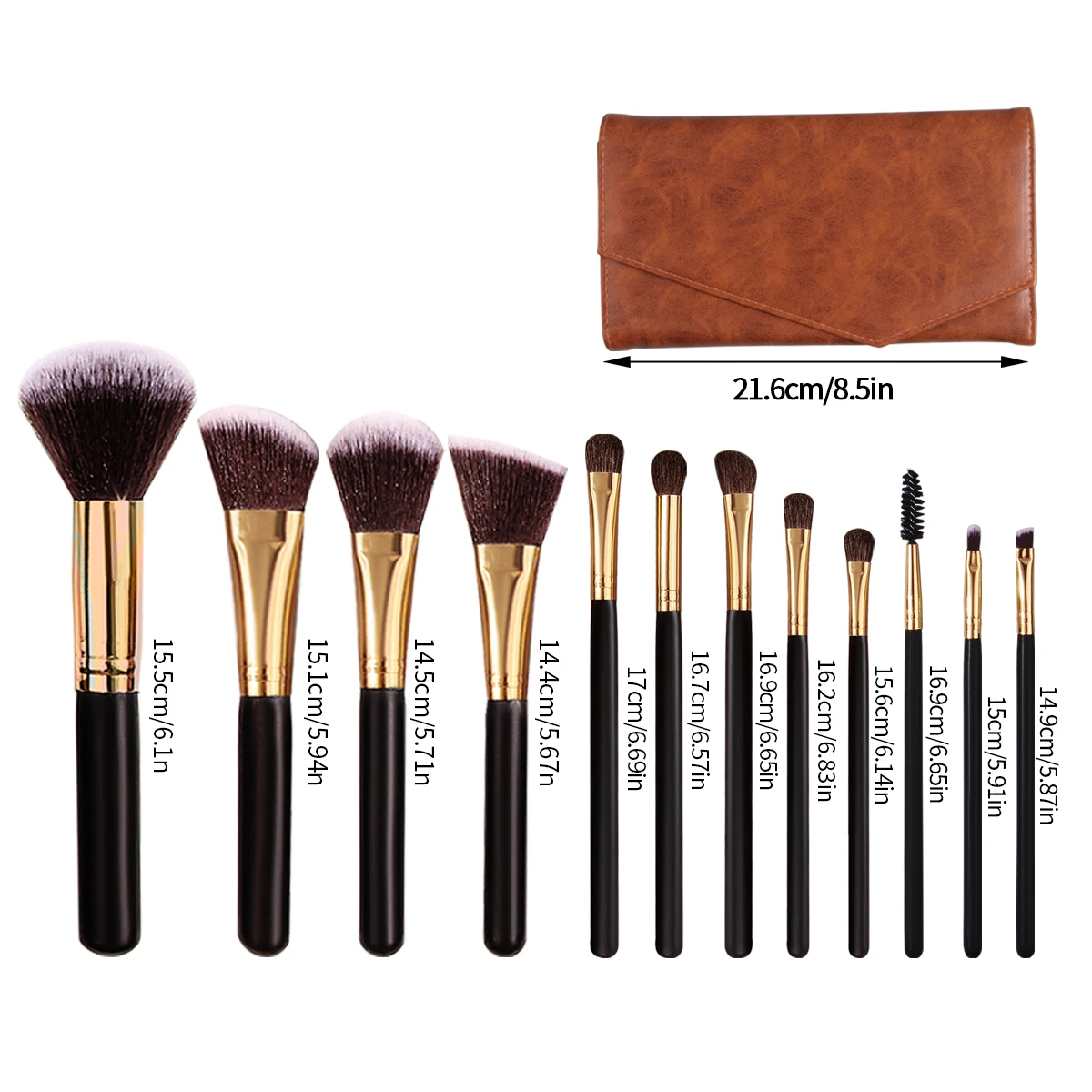 Reise-Make-up-Essentials: 12-teiliges Make-up-Pinsel-Set + Aufbewahrungstasche, weiche Borsten für einfaches Puder-Greifen, tragbare Schönheitswerkzeuge