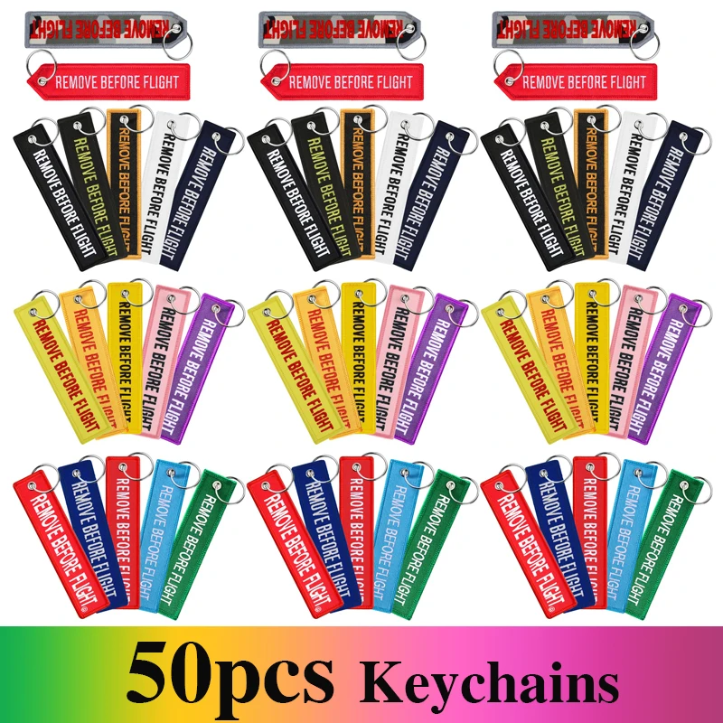 

50Pcs Remove Before Flight Embroidery Key Tag Label Key Fobs OEM Keychain Jewelry Motorcycle Car Keyring Luggage Tag