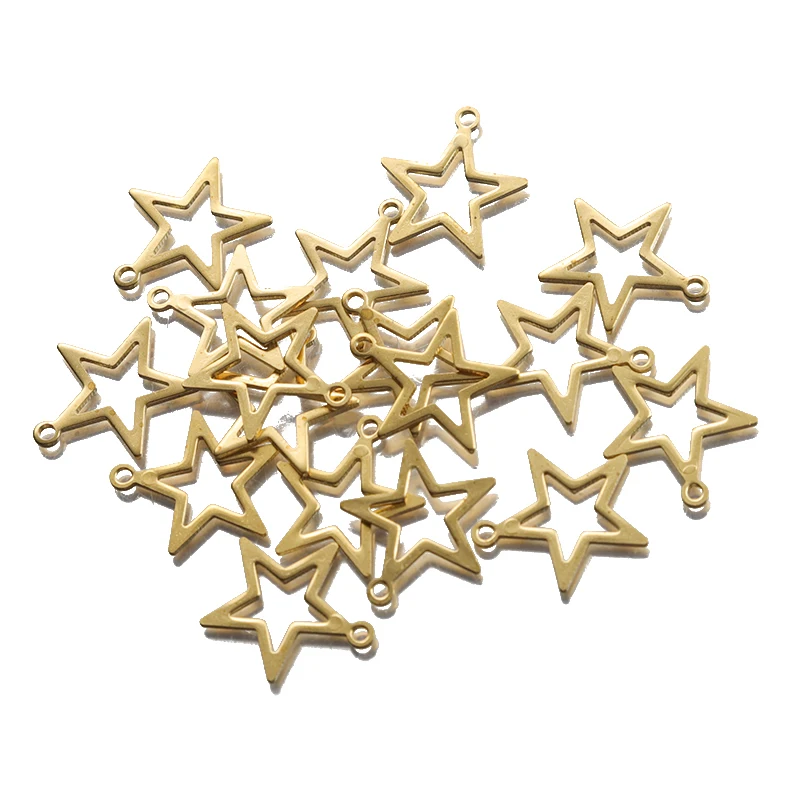 50pcs Raw Brass Mini Star Pentagram Charns Hollow Pendant for DIY Bracelet Necklace Earrings Jewelry Making Craft