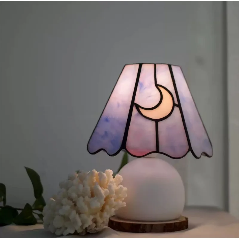 Everbright Store Moon Table Lamp Stained Glass Retro American Cute High-value Lamps