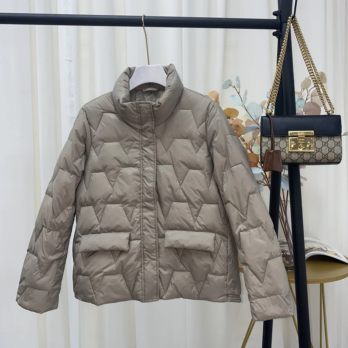 سترة قصيرة أنيقة من ريش البط الأبيض للنساء، معطف خفيف الوزن بياقة عالية على الطراز الكوري، إصدار جديد لفصلي الخريف والشتاء #5