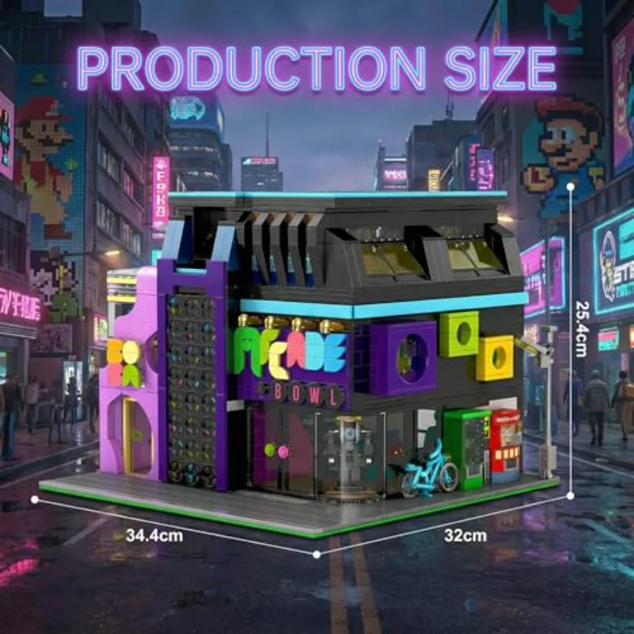 Arcade Modular Building Blocks Set with LED Lights Cyberpunk Retro Arcade Bowl Street View Bricks 2600PCS Collectible Construct view 4