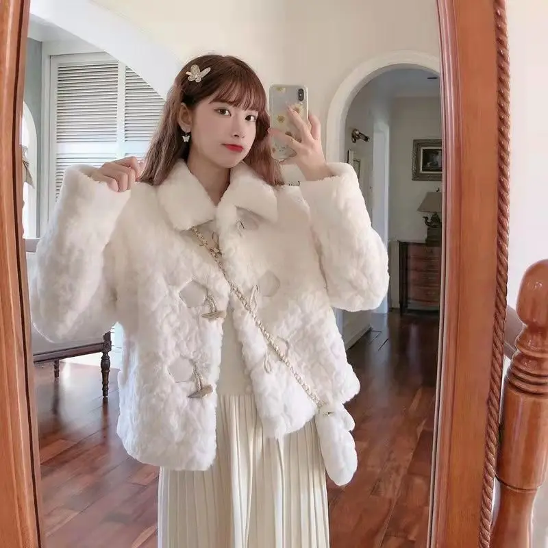 

Куртка из овечьей шерсти для девочек, рождественская женская куртка на пуговицах, винтажная бейсбольная куртка для колледжа, кампуса, шерпа, карман-карго, стиль бойфренда, холодный GF