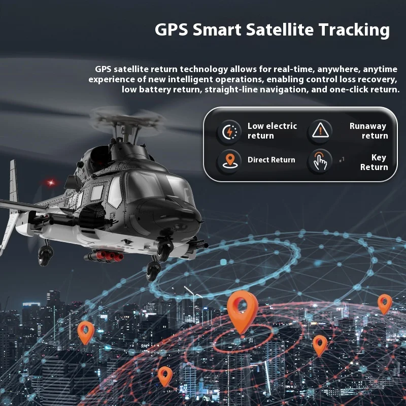 

YUXIANG 1:34 Wolf Gunship GPS 6CH RC Heli RTF 2.4GHz Auto-Return Brushless Metal Swash Scale Warbird Gift