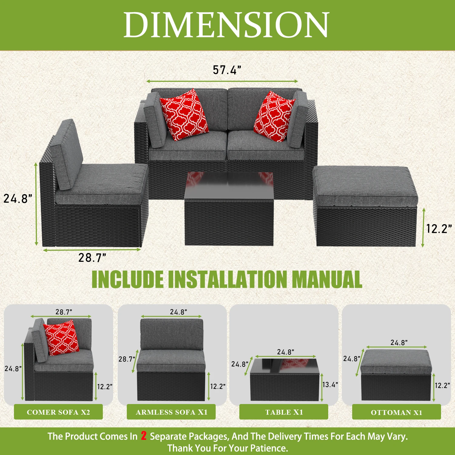 Set Sofa Seksional Modular 5-B - Outdoor Furniture Weatherproof ulasan dan harga