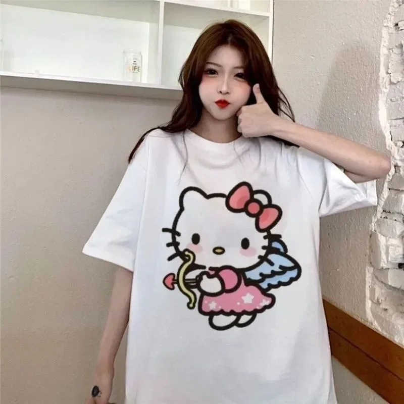

Быстросохнущая футболка Hello Kitty для женщин, милый модный топ с 3D принтом для пар, тренд унисекс для пар