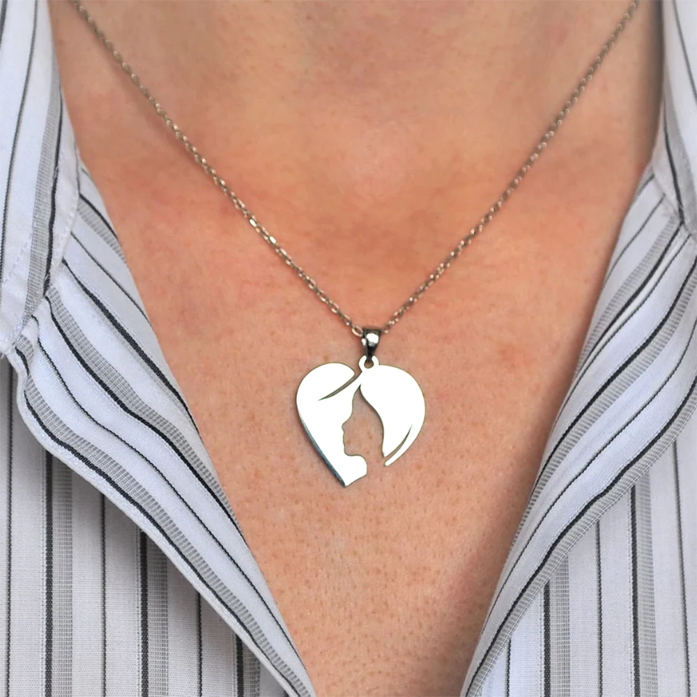 

Heart Shaped Necklace, Woman In Heart Shaped Pendant, Stainless Steel Delicate Necklace, Mother's Day Heart Shaped Necklace Gift