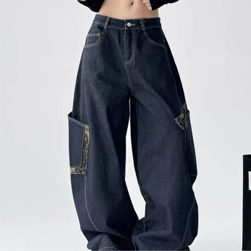 Large Pocket Machete Cargo Jeans Women's Winter New Loose High Street Mopping Casual Trousers Fashion