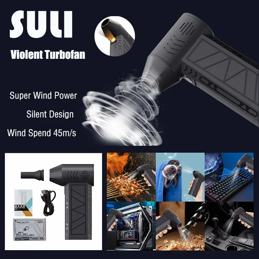 

SULI Brushless Mini Air Blower 130000 RPM Electric Air Duster 3 Gear Turbo Violent Blower Rechargeable with Light Car Cleaning