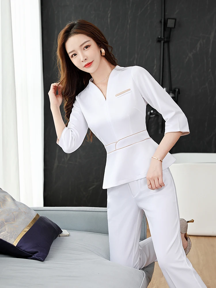 Esthetic Uniform Summer Short Sleeve Beauty Salon Suit Women Spa Beautician Clothing Hotel Massage Workwear Korean Overalls Set