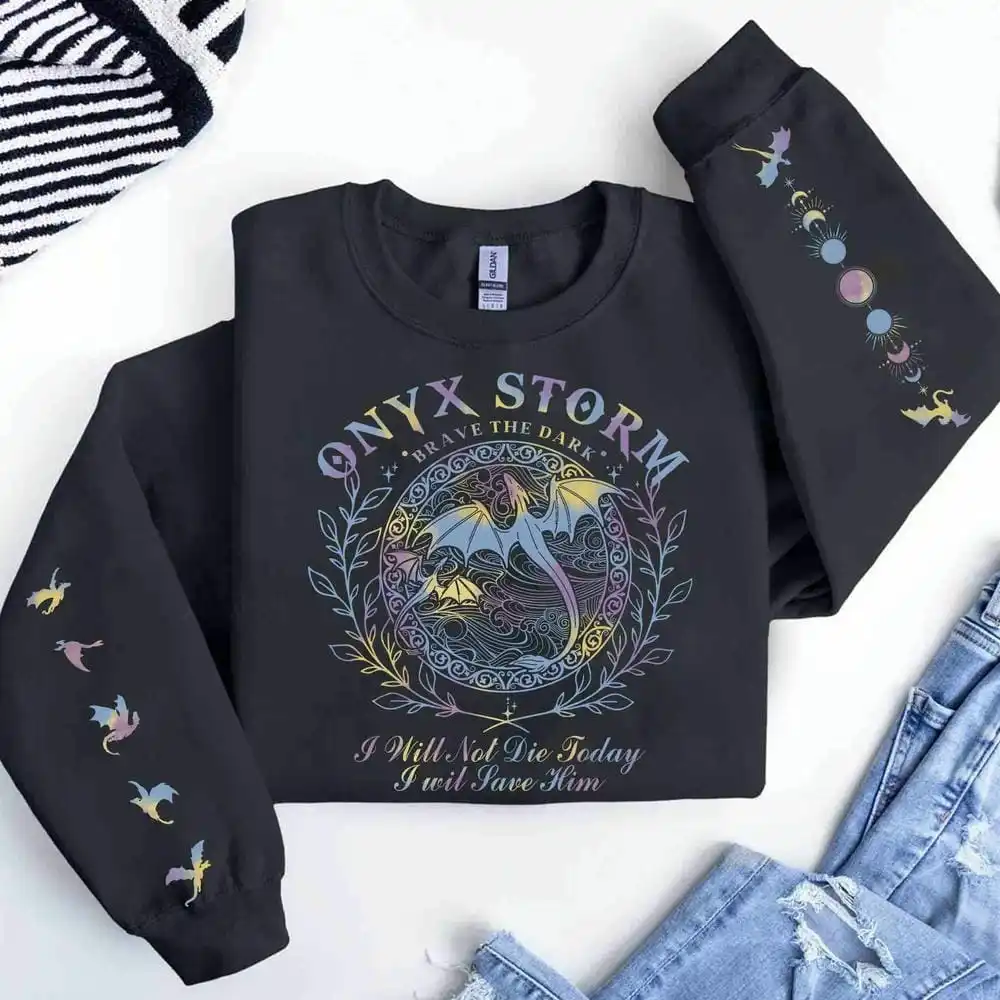 Fourth Wing Women Retro Onyx Storm Violet Sorrengail Sweatshirt Gift for Book Lover Long Sleeve Fleece Sweatshirt Y2K Streetwear