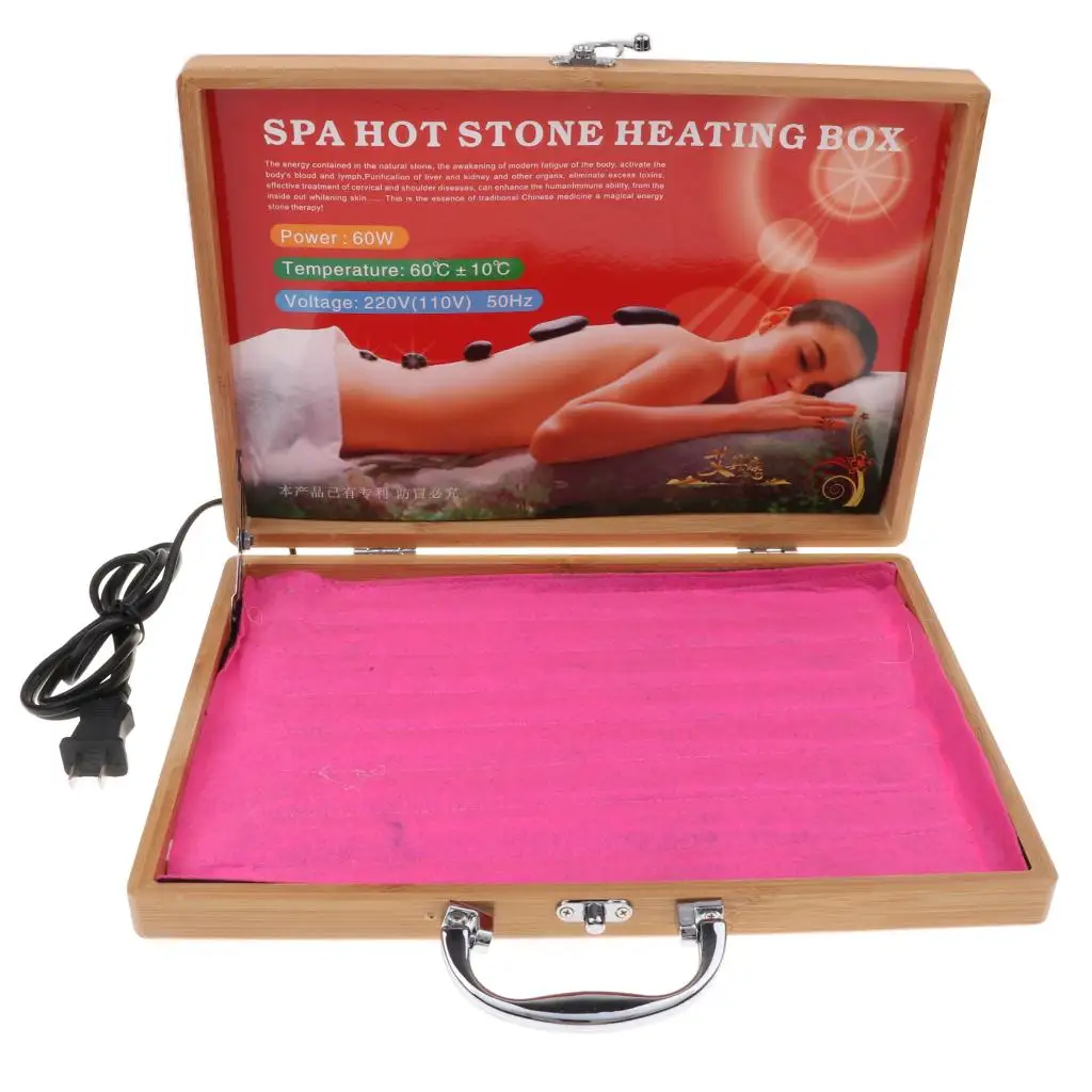 Professional Electric Wooden Heating Box Warmer Case Natural Energy Massage Stone Set