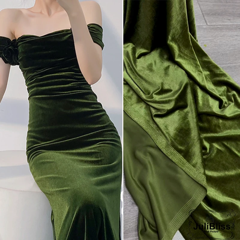 

Vintage Olive Green Velvet Fabric Designer Material DIY Cloth Wide 175cm
