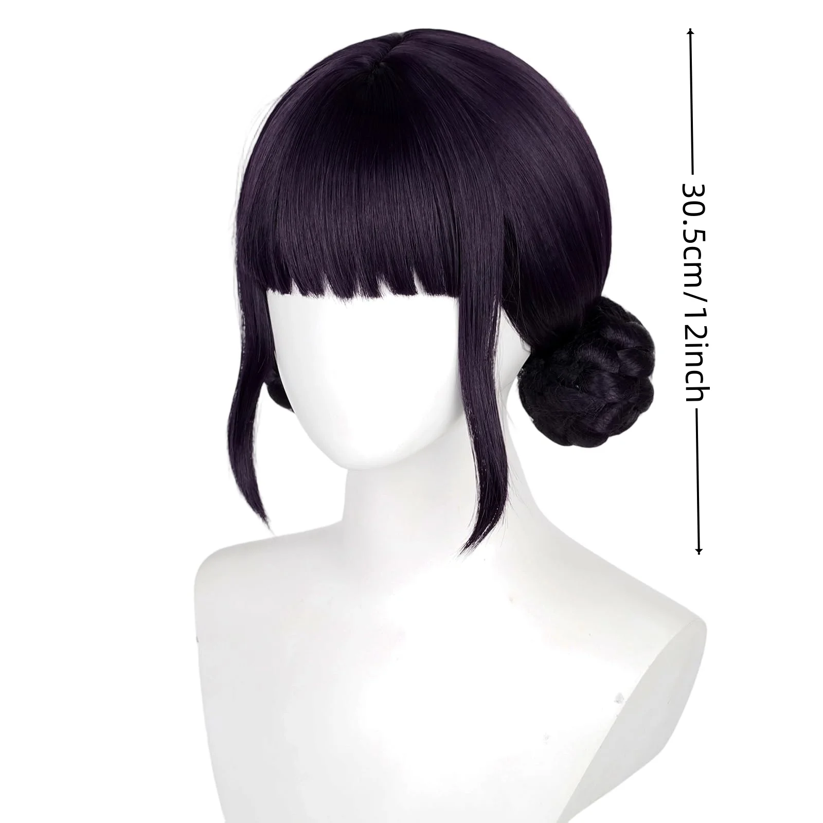 映画&アニメキャラクターコスプレウィッグ、黒紫ダブルバン合成ウィッグ、ストレートバングス編み込みバンウィッグ、コスプレやパーティー用