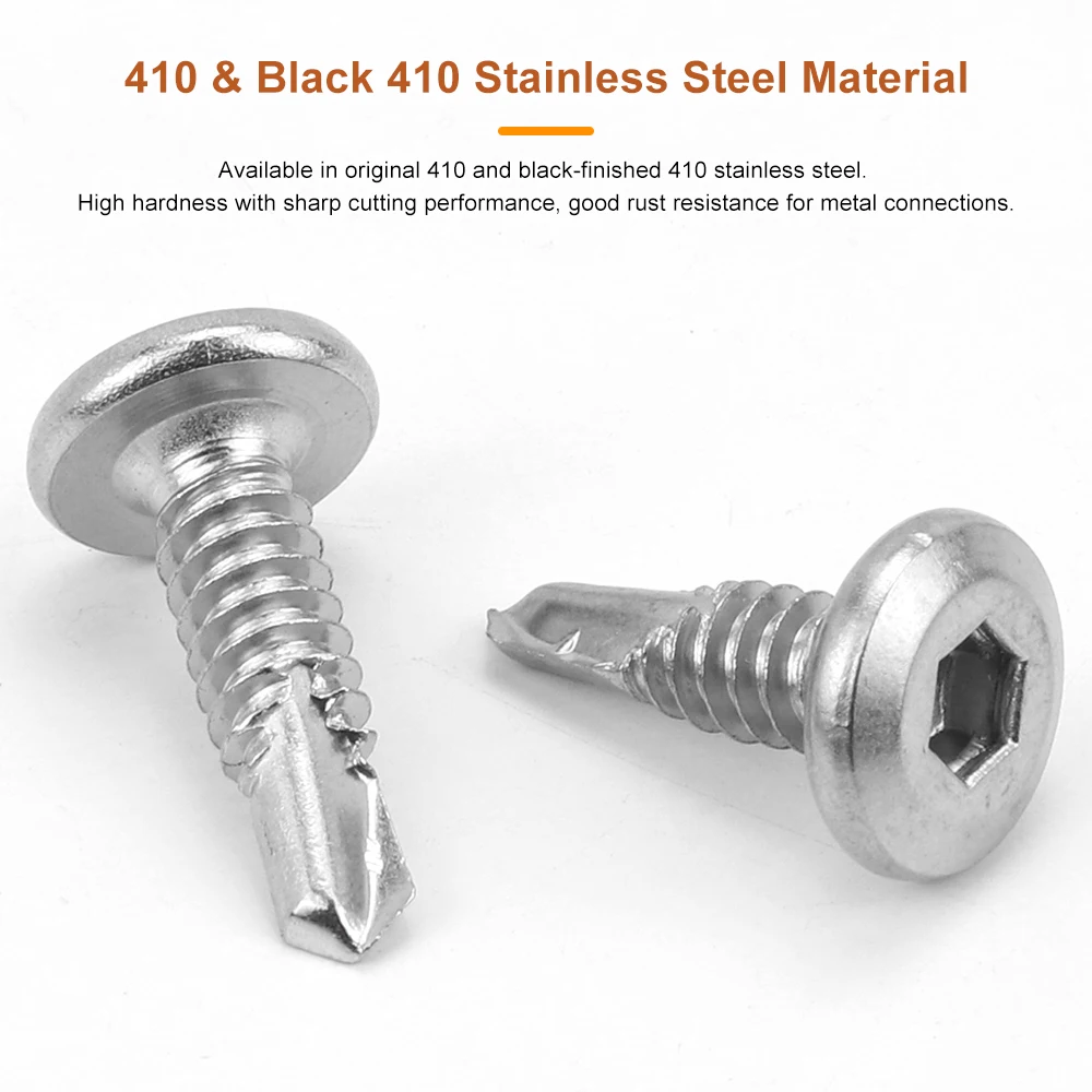TEK Screws Hex Socket Flat Head Self Drilling Tapping Screw M5.5 M6.3 Black 410 Stainless Steel Hardiflex Screw for Metal Sheet
