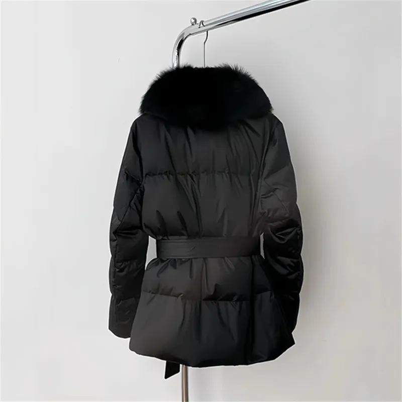 Damen Daunen jacke aus weißer Ente, 90% Enten daunen, koreanische Parkas, weibliche Kleidung, Faux Fox Pelz kragen, verstellbare Taille, Winter, neu