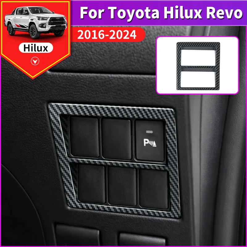 

For 2016-2024 Toyota Hilux Pickup Truck Headlight Adjustment Decorative Frame Carbon Fiber Texture ABS Material Trim Bezel Cover