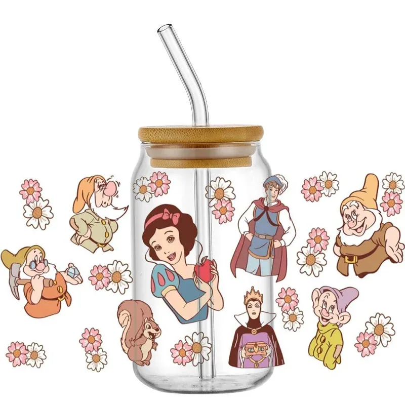 

New 3D Princess Series Decal 16oz Libbey UV DTF Wrap Custom Labels Durable Waterproof Logo for Cup Mug