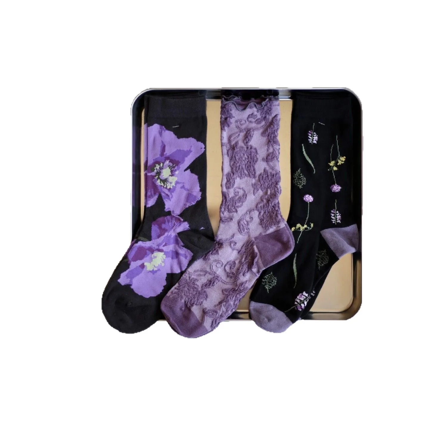 Niche Designer Retro Floral Tube Socks Women Japanese Ins Style Outer Wear Crew Socks Spring Autumn Trend