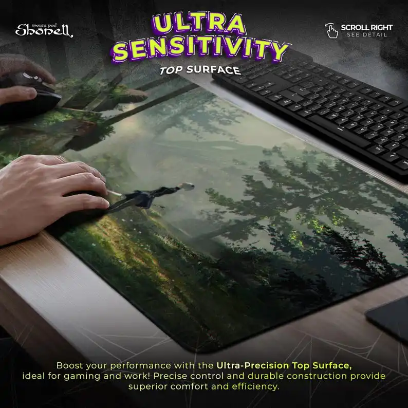 Tappetino per mouse 2B Forest Ruins – Scena meccanica sovralimentata NieR Automata, arte fantascientifica, tappetino da scrivania per giochi, regalo per fan YoRHa