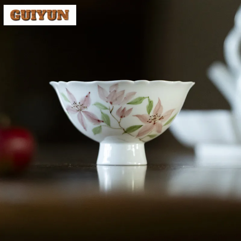 

2pc/lot Hand-painted Powder Color Jade Mud Flower Mouth Teacup Antique Tea Bowl Tea Pair Smelling Cup Chazhan Master Cups 70ml