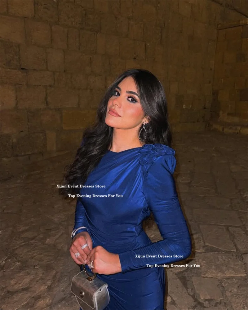 Xijun blu eleganti abiti da sera lunghi maniche lunghe abiti da ballo arabi sauditi divisi abiti da ballo per occasioni formali 2025 personalizzati