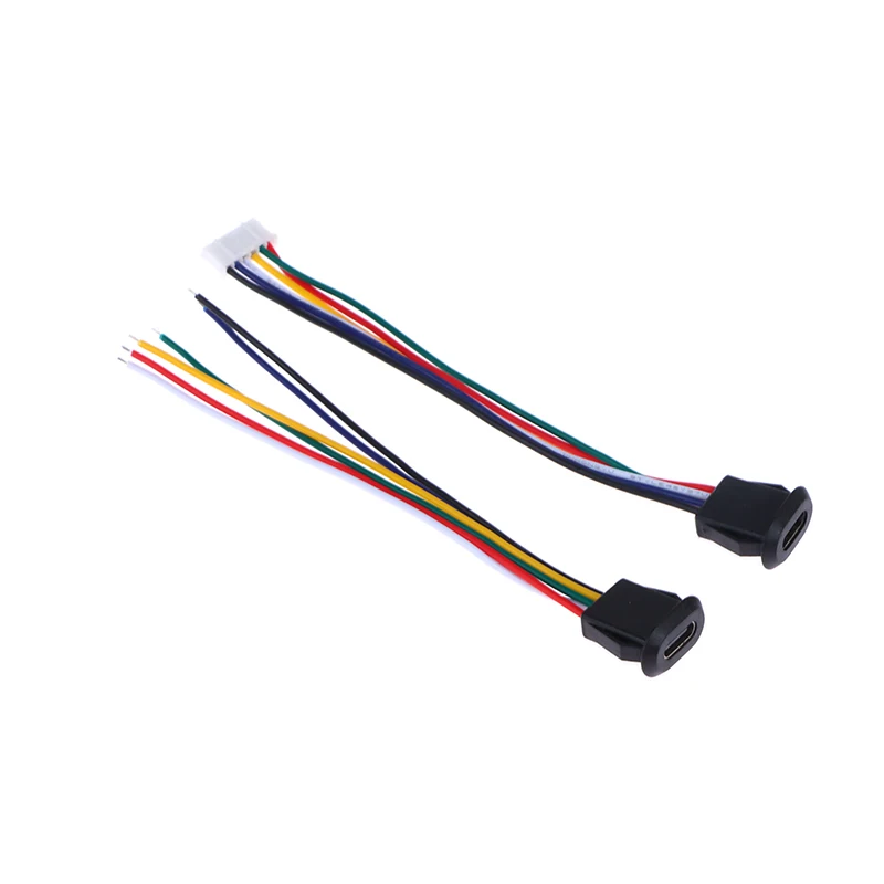 6 Pin USB-C Type Waterproof USB Connector Direct Compression Female Base Female Socket Charging Interface With Welding Wire