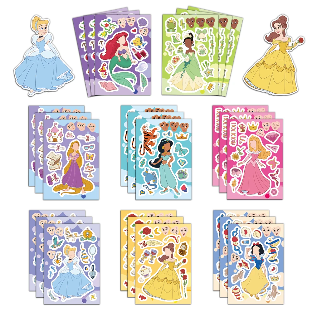 8PCS Beautiful Princess Face Changing Stickers DIY Account Materials Phone Cases Laptops Suitcases Water Cups Waterproof Sticker