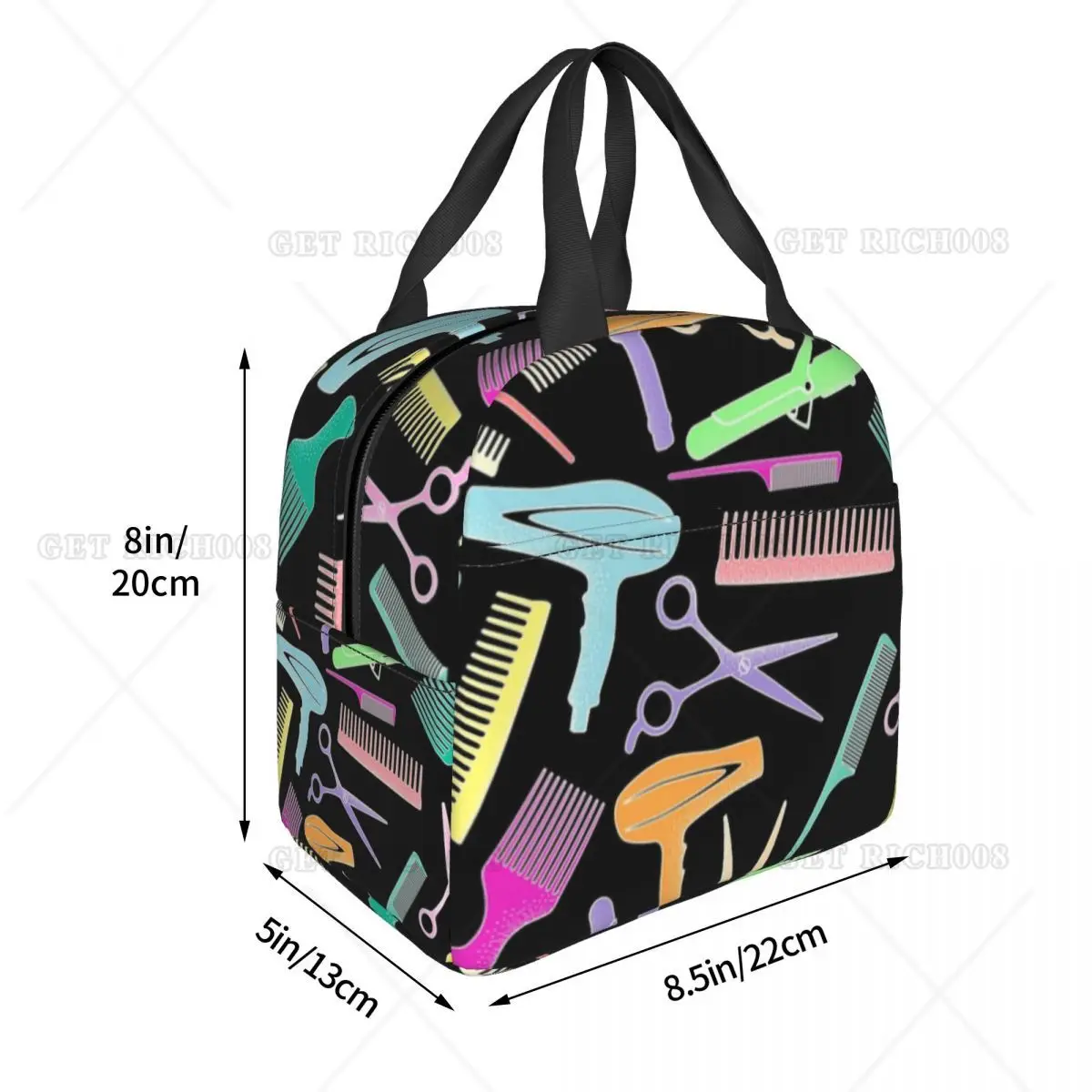 Sac fourre-tout isotherme à motif d'outil de coupe de cheveux pour femmes, cadeau de coiffeur, boîte à bento isotherme réutilisable, salon de coiffure