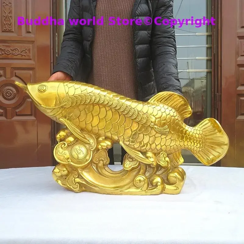 60cm large HOME OFFICE Company SHOP ROOM TOP COOL Efficacious Talisman Recruit Money Arowana Golden Fish FENG SHUI copper statue