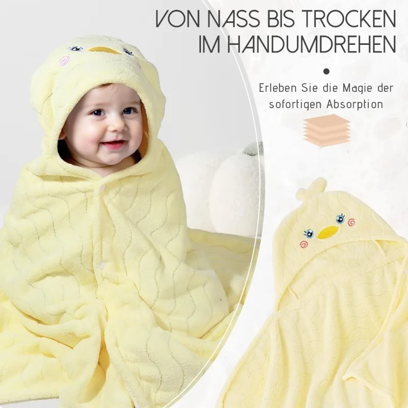 Dierenbabyhanddoek met capuchon 27x55'' - Koraalfleece en ultraabsorberend voor badtijd voor peuters, babyshowercadeau.bebes Bydnjecia